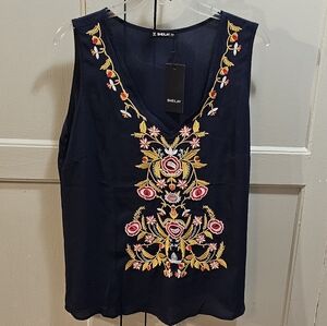 NWOT - Women’s Dk Blue Floral Chiffon Top - Sz XL